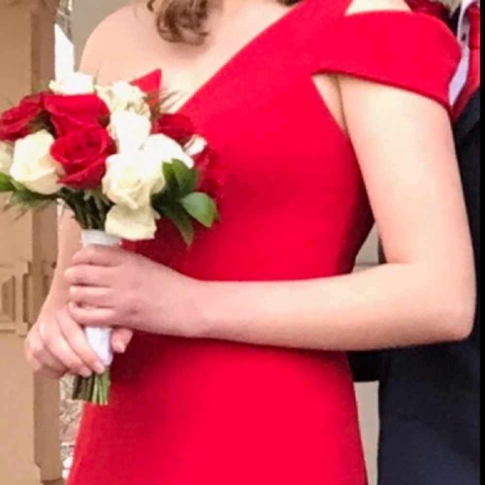 Red full length prom dress